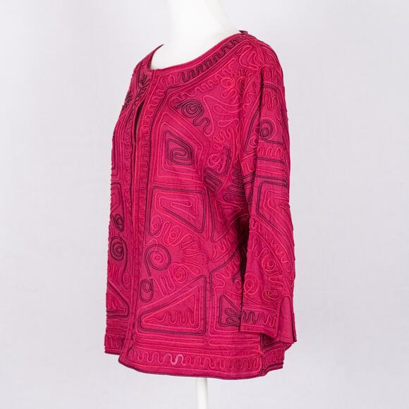 Embroidered Wearable Art Jacket Berry MEDIUM Abstract Bohemian Boho Southwestern - Picture 3 of 9